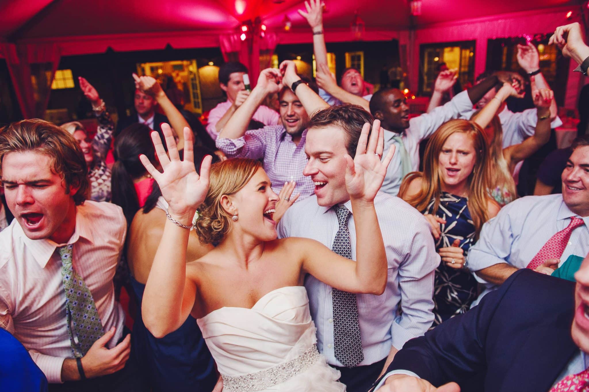 Packed wedding dance floor at a western Massachusetts reception by Pioneer Valley DJs